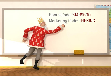 The King is writing on the white board explaining the Pokerstars Bonus Code and their Marketing Code