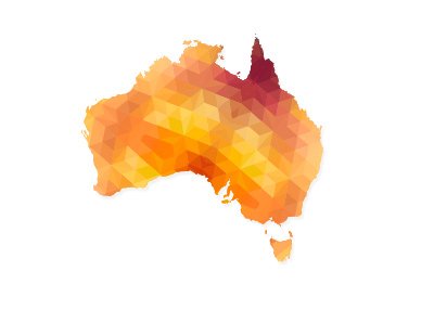 Map of Australia designed in vector polygonal shapes.  The colour is red and orange.