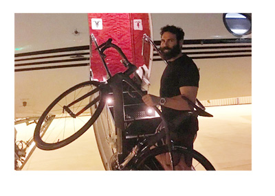 Dan Bilzerian bicycle bet - Getting on the plane with a bike - Instagram photo