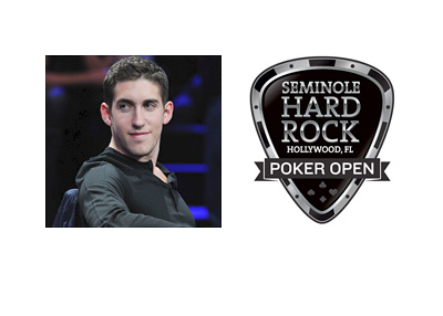 Daniel Colman photo next to Seminole Hard Rock Poker Open 2015 logo