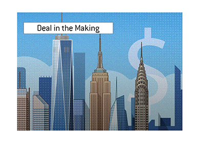 A large settlement deal is in the making.  New York.  Illustration.