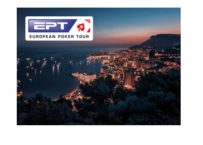 The Monte Carlo 2018 edition of the European Poker Tour - Beautiful night shot from a distance and logo superimposed.