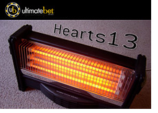 ultimate bet logo - hearts 13 - poker player - on a heater