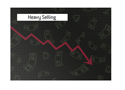 Heavy selling of a stock.  Price tanks. Illustration.