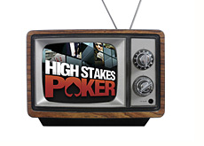 high stakes poker logo on an old school television set