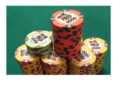 Chip stack belonging to poker player Ian Johns at the 2016 WSOP in Las Vegas