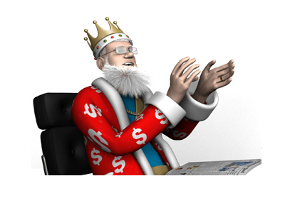The King is leaning back in his chair and clapping. Congratulations are in order.