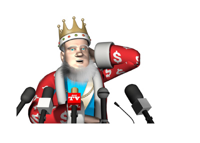 The King is in deep thought with hand behind his head. Location: Press conference.