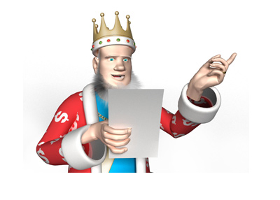 The King is reading an interesting piece of news. Studio shot.