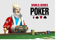 -- The King playing poker and the WSOP logo in the background --