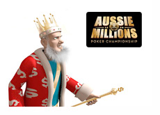 King Standing Next to the Aussie MIllions Logo