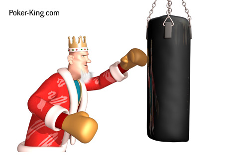 The King is working the bag while talking about a possible heads-up battle between Tom Dwan and Phil Hellmuth Jr.
