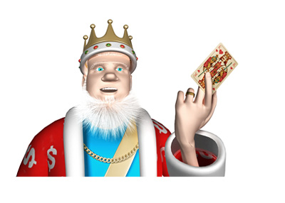 The King is holding a card - King of Hearts - in his hand