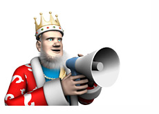 The King is announcing the latest online cash game winners and losers on his megaphone