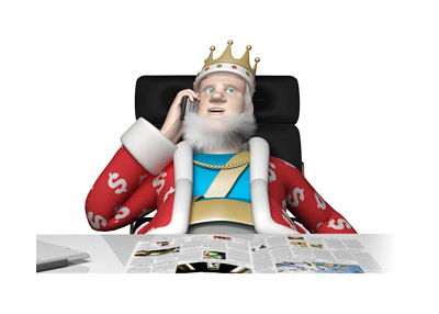 The King is sitting in his office, on the cellphone, receiving the latest news about the lawsuit between Phil Ivey and Crockfords Casino.