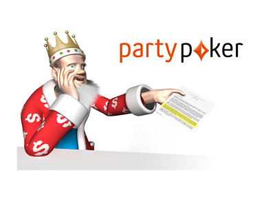 The King is reading the latest news.  Party Poker eliminates withdrawal fees.