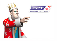 The King is pointing towards the European Poker Tour (EPT) logo