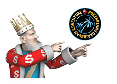 The King is pointing towards the Pokerstars Caribbean Adventure - PCA - Logo