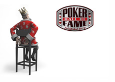 The King is looking at the Poker Hall of Fame logo