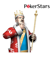 The King is standing next to the Pokerstars logo