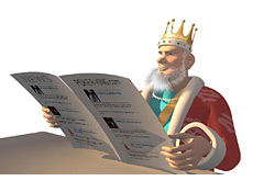 -- King reading morning newspaper --