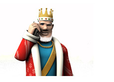 The King is receiving news on his mobile phone