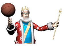 The King is spinning a basketball on his finger