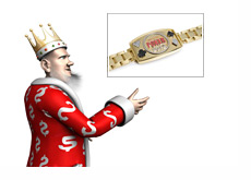 The King is pointing to a WSOP 2012 Gold Bracelet