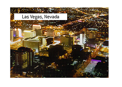 Night shot, blurred. Las Vegas, Nevada. The home of the World Series of Poker.