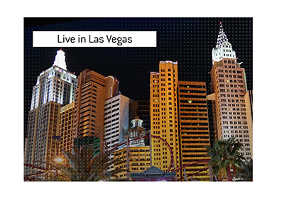 Night shot of Las Vegas - The World Series of Poker is played live again.