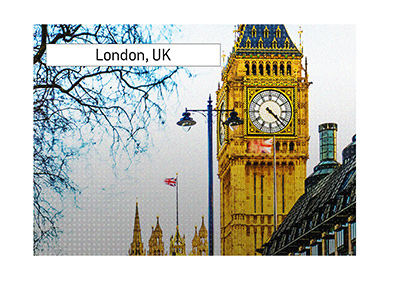 Photo of Big Ben from across the bridge in the city of London.  Home of the Super High Roller Series.