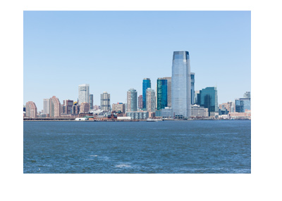 The New Jersey city skyline on a clear day.