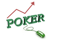 growth of online poker - computer mouse - arrow going up - word poker in 3d