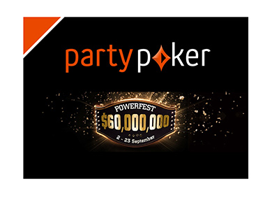 PartyPoker Powerfest series - Year is 2018 - Company and tournament logos on black background.