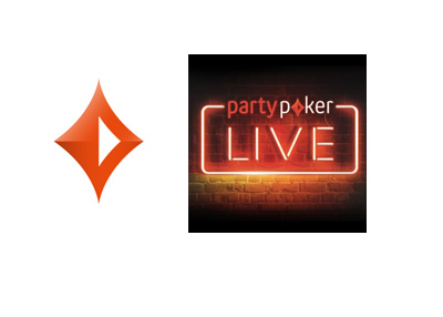 Partypoker Live - Logo with brick background next to symbol only on white background. Year is 2018.