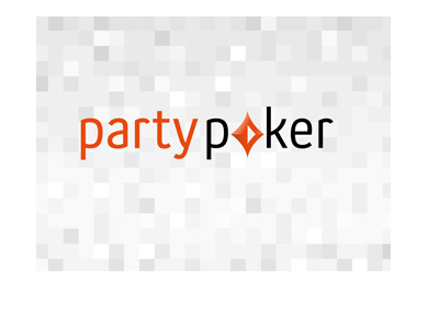 Partypoker logo with a pixelated white and grey background.