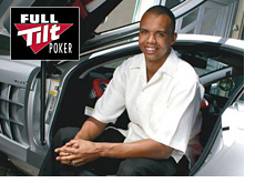 poker player phil ivey sitting in his fancy car - full tilt poker logo imposed over