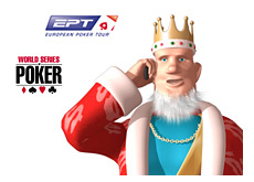 -- poker king on his cellphone receiving news about ept and wsop --