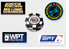 aussie millions, world series of poker, european poker tour, world poker tour, caribbean adventure - poker tournament logos