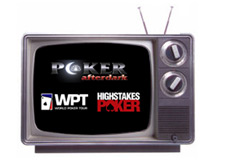 old tv set - poker after dark  - world poker tour - high stakes poker - logos