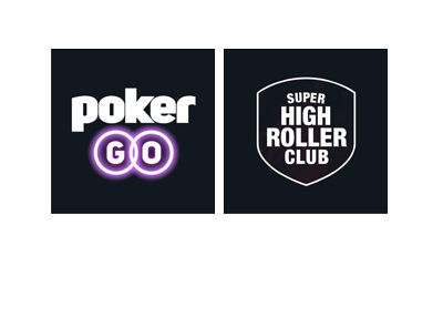 Poker GO - Super High Roller Club - Logos on black and white backgrounds.