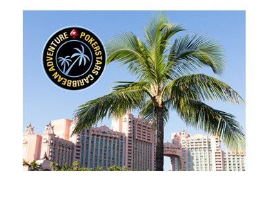 Pokerstars Caribbean Adventure - Logo and hotel complex in the background.