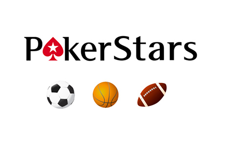 Pokerstars Logo next to Sports Betting icons for football, soccer and basketball