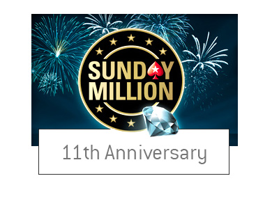 The Pokerstars Sunday Million - Logo with a diamond motif. The 11th anniversary. Year is 2017.