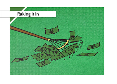 Raking it in. Image to accompany an article about Pokerstars raking it in.  Changes to tournament pricing are paying off.