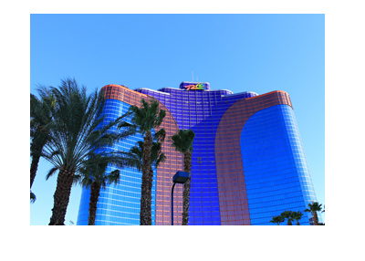 Rio Hotel - Las Vegas - Sunny day.  Palm trees in front.  Frog eye view.