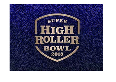 The Super High Roller Bowl 2018 poker tournament at Aria Casino - Logo on blue background.