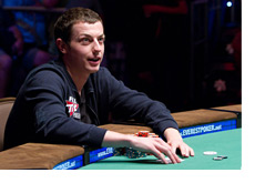 Tom Dwan at the table looking up - WSOP 2010