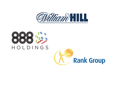 Company logos: William Hill, 888 Holdings and Rank Group Plc.