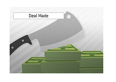 The finalists chop winnings in the big online tournament. Illustration.
